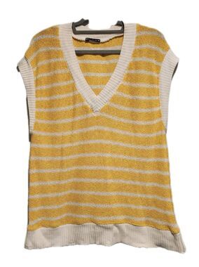 Zara Yellow V-Neck Striped Oversized Knitted Tank Vest, Size L
